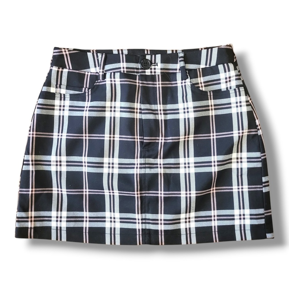 NWT Forever 21 Womens 2 Pink Black White Plaid Tartan Y2K Mini Skirt
